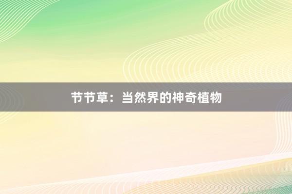 节节草：当然界的神奇植物